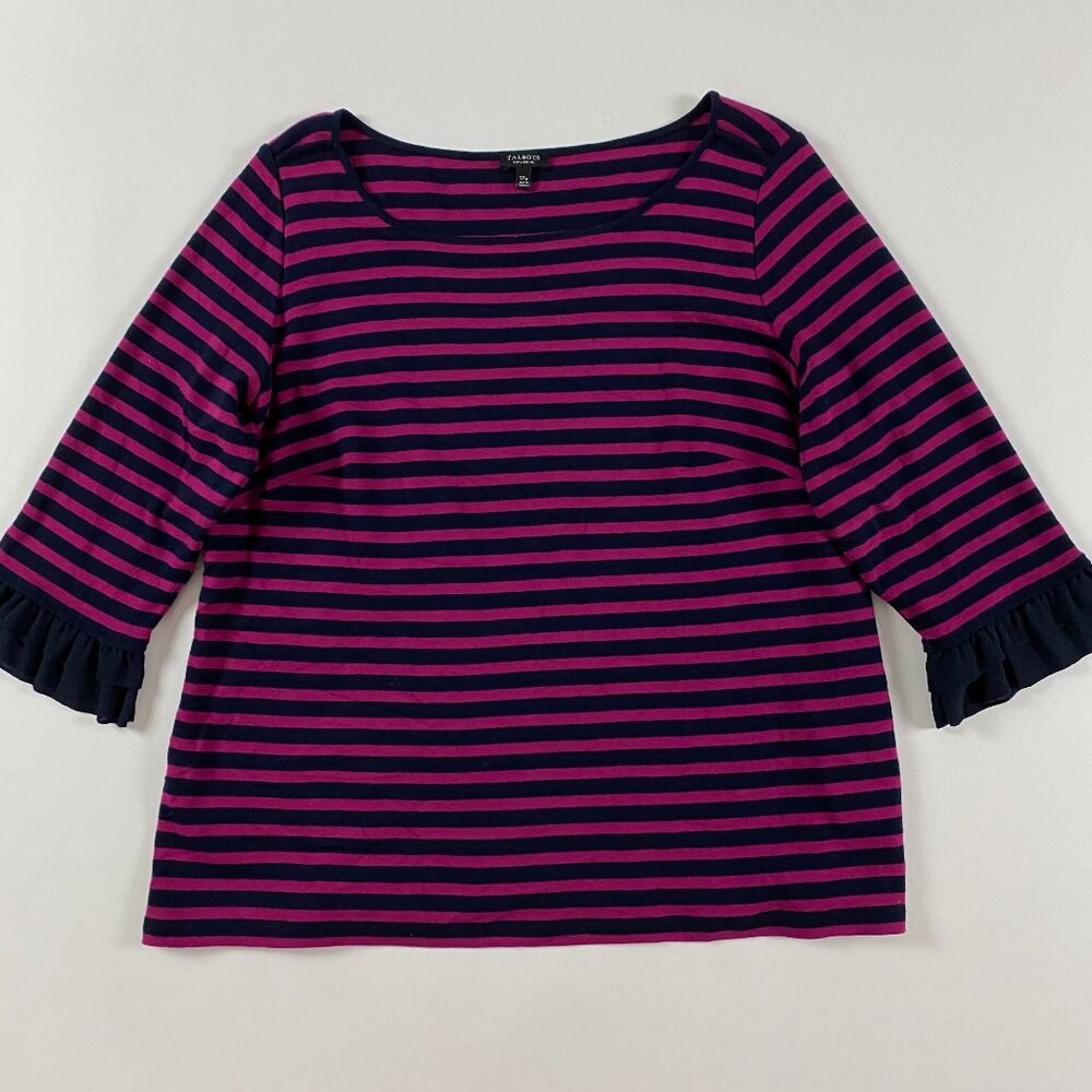 Talbots Blouse Womens 2XP Shirt Top Bell Sleeves Pink Blue Striped Plus Size